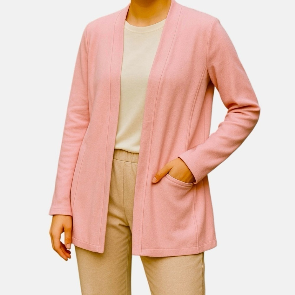Talbots open cardigan Mauve Pink Cotton blend Size M Casual Pockets Relaxed